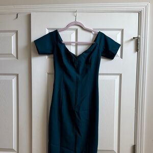 cinq a sept Teal Off-Shoulder Sheath Dress